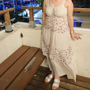 Strapless tan maxi dress